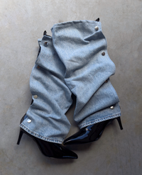 SHINY LIGHT BLUE DENIM HEELS